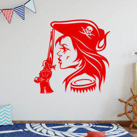 Veselá Stena Samolepka Hlava Pirátky Farba: červená, Veľkosť: 80 x 80 cm