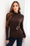 Dámska viskózna blúzka s volánom a ozdobnou sponou hnedá UNI