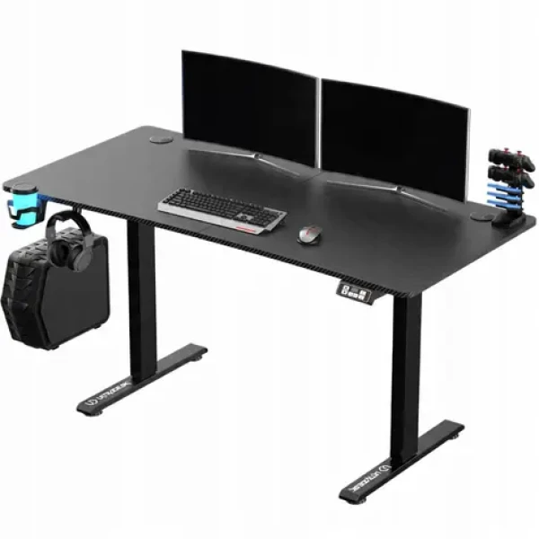 Ultradesk LEVEL V2 čierna / Herný elektricky nastaviteľný stôl / 140 x 68 x 72-117 cm / držiak slúchadielnápojov (UDESK-LVA-BLANK)