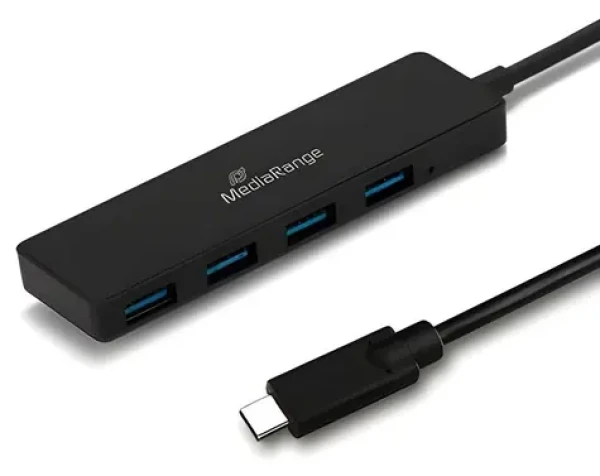 MediaRange USB-C hub 1:4 čierna / USB hub / 4X USB 3.2 Gen 1 Type-A / Bus-powered (MRCS508)