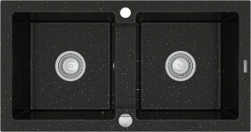 MEXEN MEXEN - Mario granitový drez 2-miska 820x436 mm, čierna / kovové zlato 6504822000-75