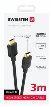Swissten Kábel HDMI 2.0 (M) - HDMI 2.0 (M) 3M čierna / 18 Gbps / 4K / 60Hz / pozlátené kontakty (75501113)