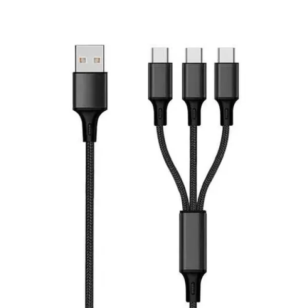 2GO USB 3in1 Nylon čierna / Nabíjací kábel / 3× USB-C / 1,5 m / 3 A (797156)