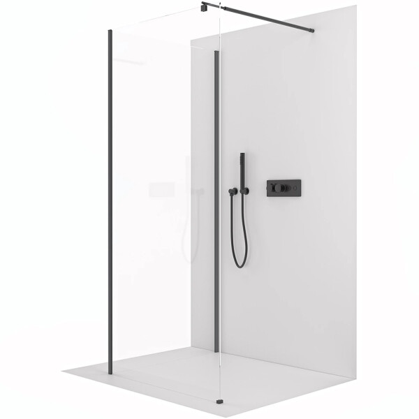 CERANO - Sprchová zástena Walk-in Onyx Corner Round Ľ/P - 8 mm - guľatá vzpera - čierna matná, transparentné sklo - 70x70x200 CER-8050BD7687