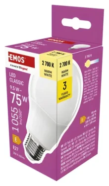 Emos LED žiarovka Classic A60 9,5 W / 75 W E27 / teplá biela / 1055 lm (1525733280)