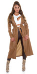 Sexy Faux Leather Coat with Belt brown Einheitsgroesse