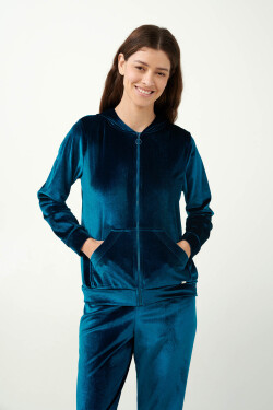 Vamp - Modrá zamatová tepláková súprava na zips 21072 - Vamp blue petrol M