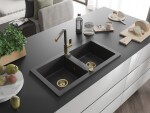 MEXEN/S MEXEN/S - Mario granitový drez 2-bowl vrátane batérie Flora, čierna kropenatá 6504-76-670401-75-G
