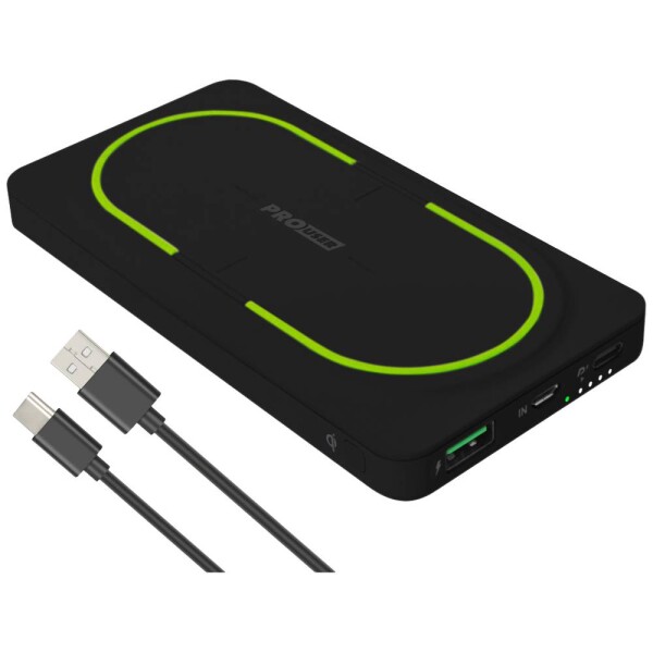 ProUser Bezdrôtová powerbanka 10000 mAh Quick Charge 3.0, Power Delivery 3.0 Li-Ion akumulátor čiernozelená súčasné nabíjanie a vybíjanie, Indikátor stavu; 20168