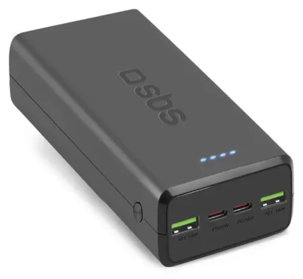 SBS PowerBank 30 000 mAh čierna / Powerbanka / Power Delivery 20 W / 2x USB-C / 2x USB-A
