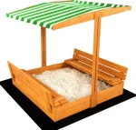 Sand Tropic Drevené pieskovisko s lavičkami a strieškou 120x120cm (impregnované) zeleno-biela