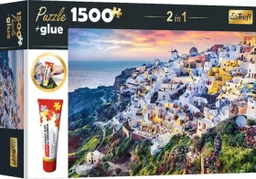 Trefl - Puzzle - Sada 2v1 Nádherný ostrov Santorini, Grécko s lepidlom