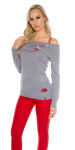 Sexy Koucla sweater shoulder-free with patches Einheitsgroesse