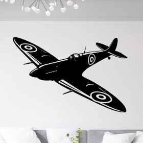 Veselá Stena Samolepka Stíhačka Supermarine Spitfire Farba: černá, Veľkosť: 40 x 26 cm