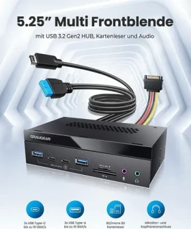 GrauGear Multi Frontblende 8- Port / Frontpanel / USB 3.2 Gen 1 / čítačka SD, microSD / 6 portov (G-MP03CR-AU)