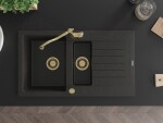MEXEN/S MEXEN/S - Matias granitový drez 1.5 s odkvapkávačom vrátane batérie Carla, čierna/zlatá metalik 6502-75-670700-50