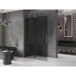 MEXEN/S - Velar Sprchová zástena posuvná Walk-in 150 x 200, grafit 8 mm, zlato kartáčovaná 871-150-000-43-55