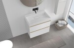 CERANO - Kúpeľňová skrinka Velora - biela matná, úchytka zlatá + umývadlo z lit. mramoru Vita - biela lesklá - 70x63x46,5 CER-8050BD84004
