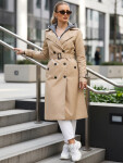 Dámsky dvojradový kabát s kapucňou FashionStreet camel TY5656 M