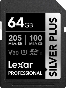 Lexar Professional Silver Plus SDXC 64 GB Class 10 UHS-I/U3 V30 (LSDSIPL064G-BNNNG)