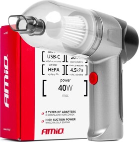 AMiO Odkurzacz samochodowy bezprzewodowy akumulátorowy hepa 40w 4000mah amio-03692