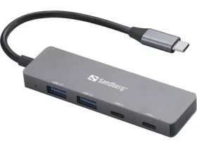 Sandberg USB-C HUB strieborná / porty 2xUSB-A 2xUSB-C (136-50)