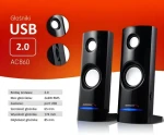 Počítačové reproduktory AC860 čierne / Reproduktory / 2.0 / 4W RMS / USB napájanie / Jack 3.5mm (AC860)