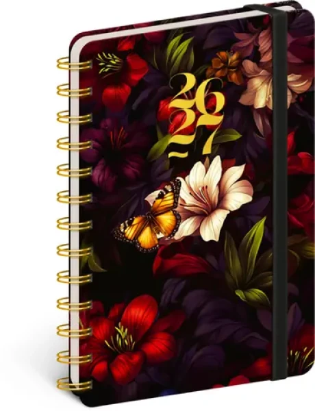 NOTIQUE Špirálový 18-mesačný diár Petito - Červené kvety 2026/2027, 13 x 18 cm (PGD-37212-V)