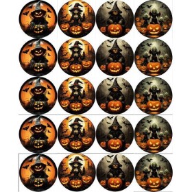 Jedlý papier na vystrihnutie na muffiny Halloween čarodejnice mix 5 cm - PICTURE - PICTURE
