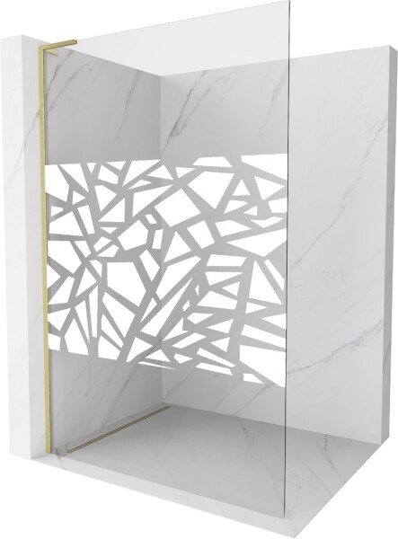 MEXEN/S - Kioto L Sprchová zástena WALK-IN 80 x 200, biely vzor, zlatá kartáčovaná 800-080-103-55-85