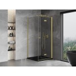 MEXEN/S - Mist-F sprchovací kút skladacie dvere pravá 95 x 95, transparent, zlato kartáčovaná 8A6T-095-095-55-00-P