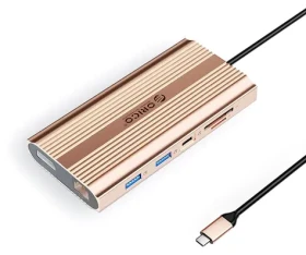 Orico USB-C Hub 12v1 ružovo-zlatá / USB-C hub / PD 100W / 2x HDMI 4K60Hz / DP 4K60Hz / RJ45 Gigabit (ORICO-XDR-X33-RG-BP)