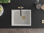 MEXEN/S MEXEN/S - Pedro granitový drez 1-miska 560 x 460 mm, biela, sifón zlatá 6508561000-20-G