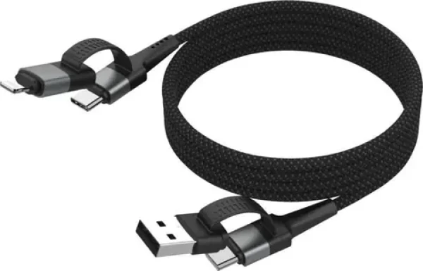 Ansmann Magnetic 4in1 čierna / Nabíjací a dátový kábel / USB-A / USB-C / Lightning / Magnetický / 1,2 m (1700-0188)