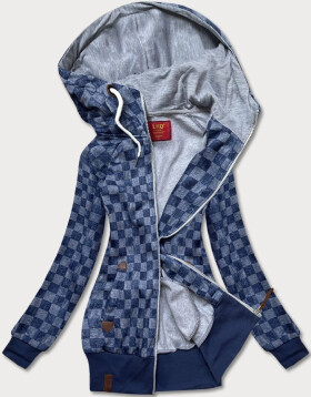 Tmavomodrá športová dámska kockovaná mikina (amg-62) odstíny modré L (40)