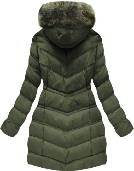 Dámska prešívaná zimná bunda v khaki farbe s kapucňou (w749-1) odstíny zelené S (36)