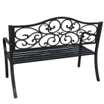 Mamido Záhradná kovová lavica pre 3 osoby dekoratívna čierna