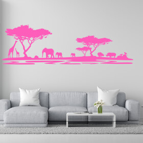 Veselá Stena Samolepka Africké safari Farba: ružová, Veľkosť: 100 x 32 cm
