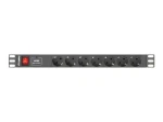 Lanberg PDU čierna / Zásuvková lišta do racku / 19" / 1U / 7x Schuko / 16 A / 2 m (PDU-07F-0200-BK)