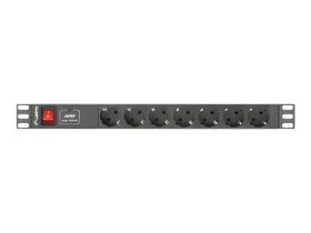 Lanberg PDU čierna / Zásuvková lišta do racku / 19" / 1U / 7x Schuko / 16 A / 2 m (PDU-07F-0200-BK)