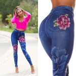 Sexy Jeanslook Leggings with floral print denimblue Einheitsgroesse