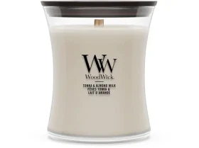 Woodwick Tonka Almond Milk sviečka stredná (5038581183480)