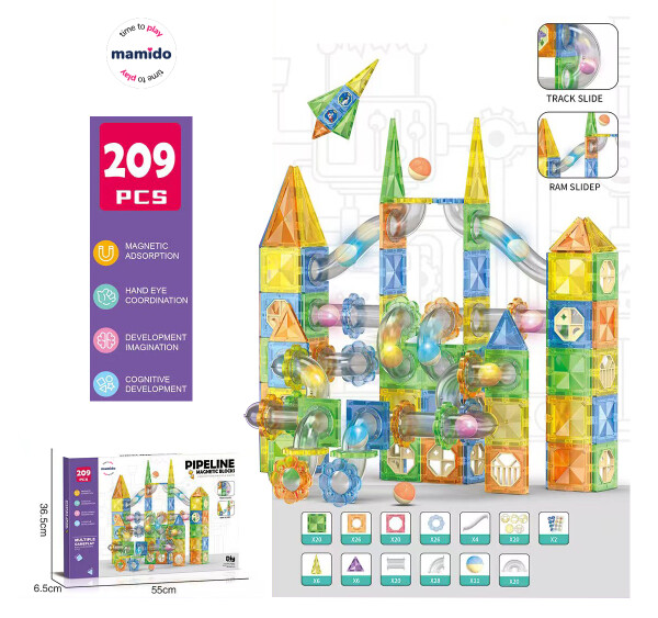 Mamido Mamido Farebná magnetická stavebnica 209 dielov guľôčková dráha MT1514