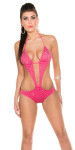 Sexy Neck Monokini, midriff + rhinestones pink S