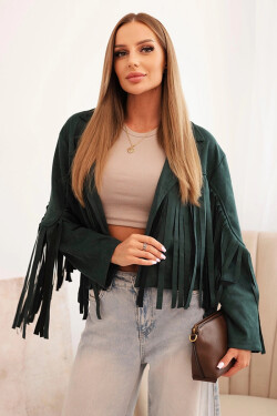 Dámska semišová bunda s okrajmi tmavozelená UNI