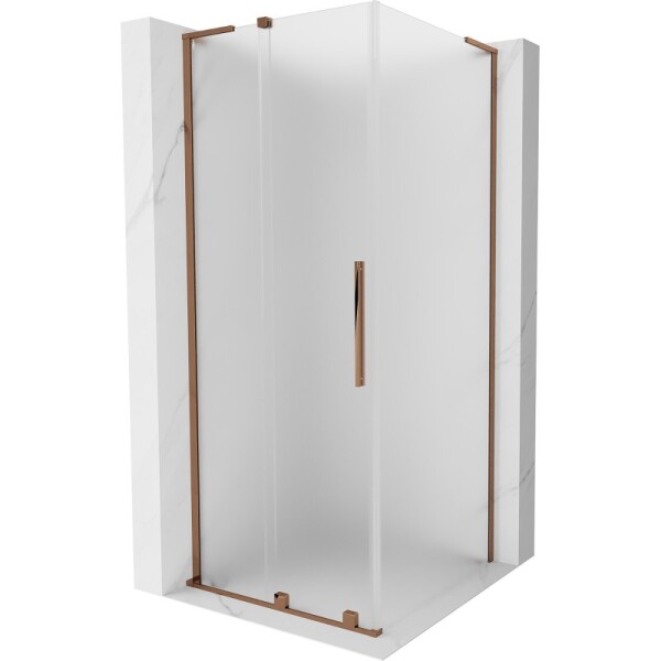MEXEN/S - Velar L sprchovací kút, posuvné dvere 100 x 100, dekor, ružové zlato 871-100-100-33-60