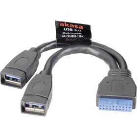 Akasa USB kábel USB 3.2 Gen1 (USB 3.0 / USB 3.1 Gen1) plochý konektor 19pol., USB-A zásuvka 0.15 m čierna pozlátené kontakty, UL certifikácia AK-CBUB09-15BK; AK-CBUB09-15BK