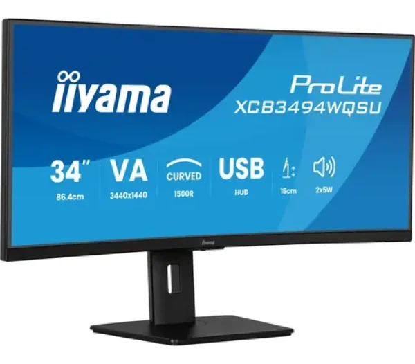 34" IIYAMA Prolite XCB3494WQSU-B1 čierna / VA / 3440x1440 / 21:9 / 0.4ms / 3000:1 / 350cd / HDMI+DP / repro (XCB3494WQSU-B1)