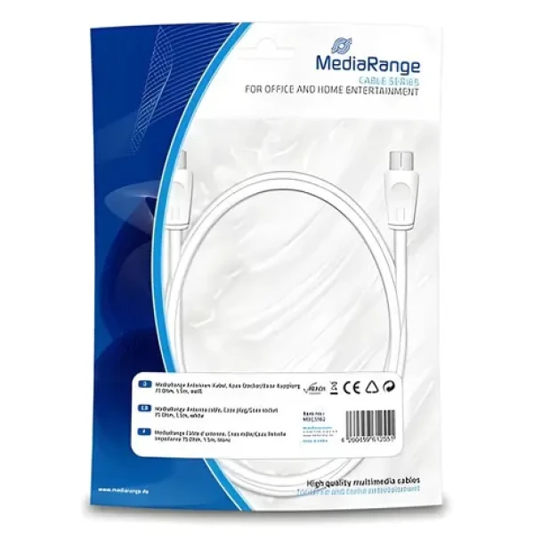 MediaRange biela / Anténny kábel / Koax vidlica - Koax zásuvka / 75 Ohm / 1,5 m (MRCS162)