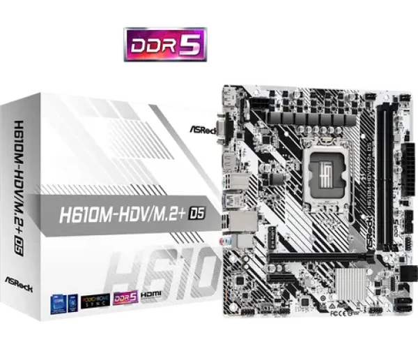 ASRock H610M-HDV/M.2+ D5 Biela / H610 / LGA 1700 / 2x DDR5 / PCIEx16 / 1x GLAN / mATX (90-MXBM50-A0UAYZ)